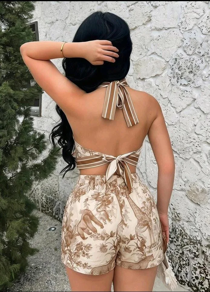 CONJUNTO SAFARI LENÇO 2 PEÇAS - BLUSA HALTER + SHORT
